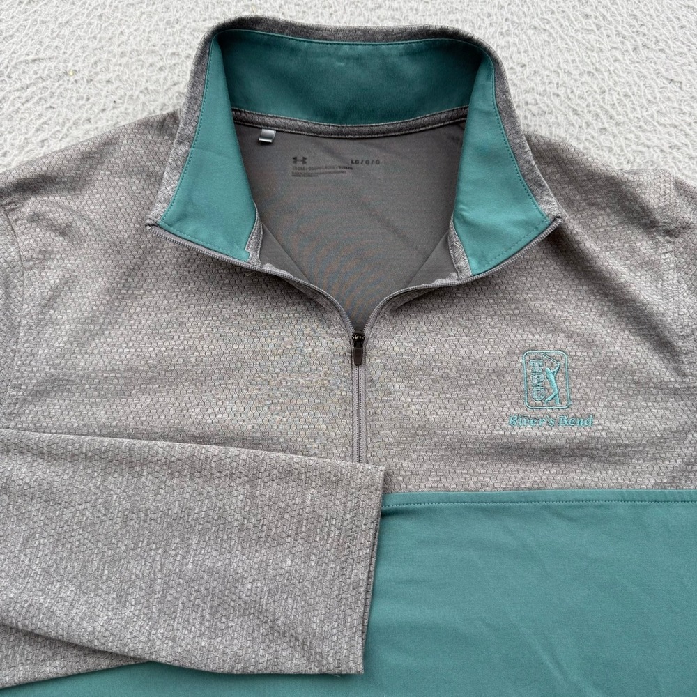Under Armour Pullover Mens Large Gray Teal Colorblock 1/4 Zip TPC River's Bend
